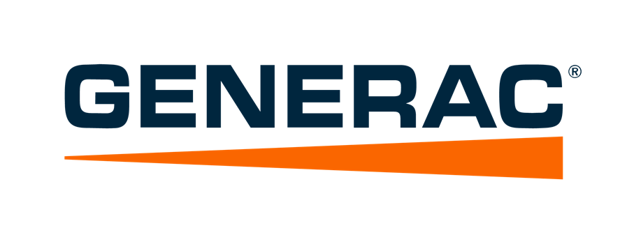 The black word "Generac" in all caps with an orange triangle below that spans the length of the word and is about half as tall, to give the effect of a free-hand underline with a thick orange pen