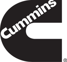 A black, thick font capital "C" with the word "Cummins" cut out of the letter, diagonally across the top left