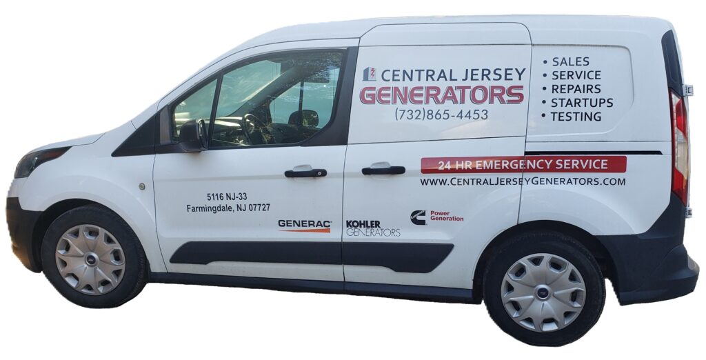 Photograph of Central Jersey Generator corporate van with corporate logo and generator brand logos